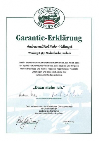 Hollengut - Gutes vom Bauernhof - Zertifikat